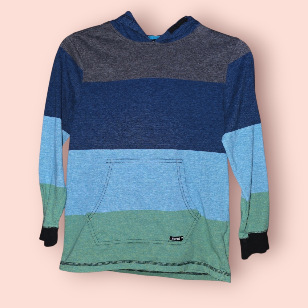 ^ Univibe Blue and Green Striped Kids Tshirt Hoodie